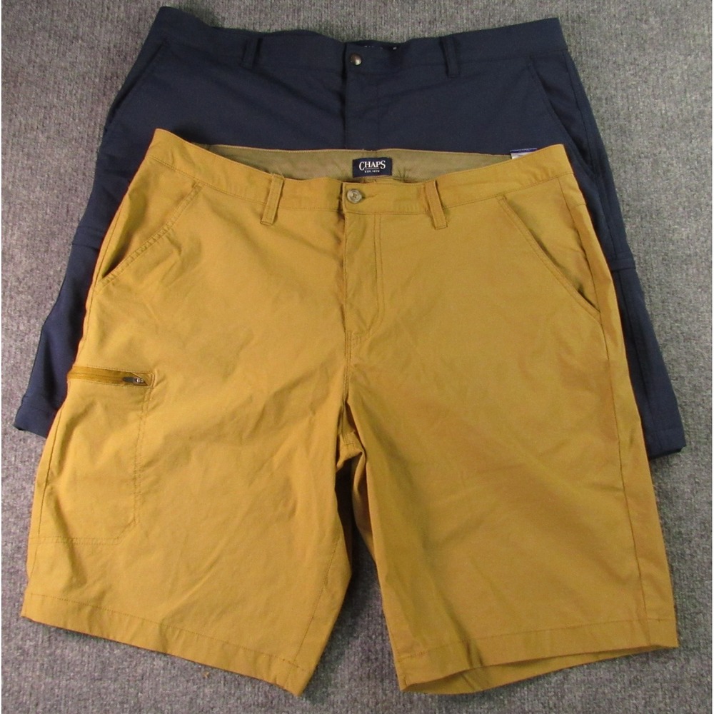 Chaps Mens 40 Regular Fit Stretch Performance Shorts Lot 2 Navy Blue Tan Brown